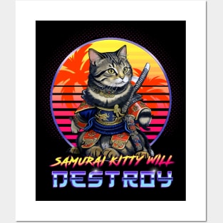 Samurai Kitty Will Destroy Anime Neko Posters and Art